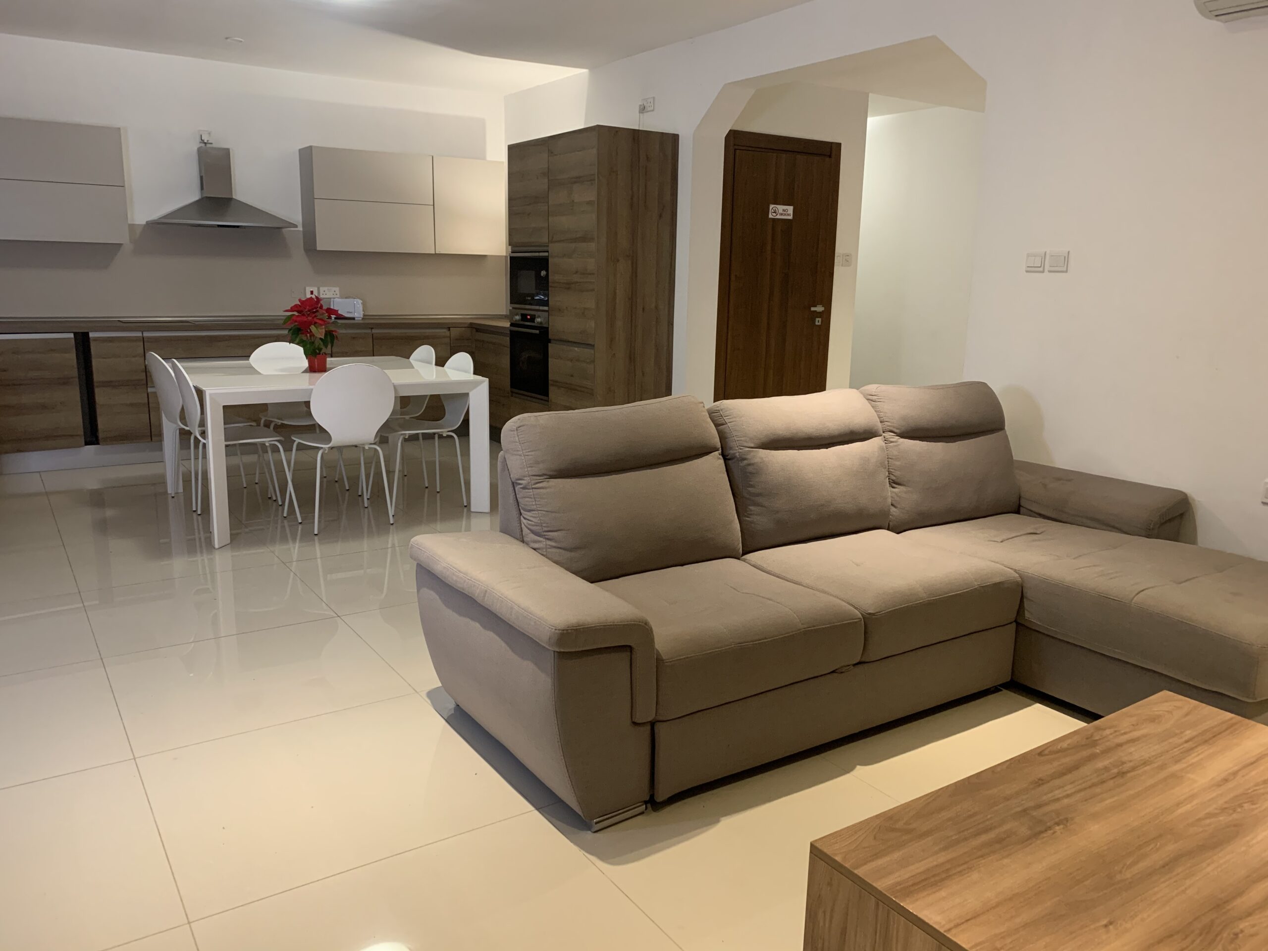 The kitchen and living area at our shared superior residences in Malta